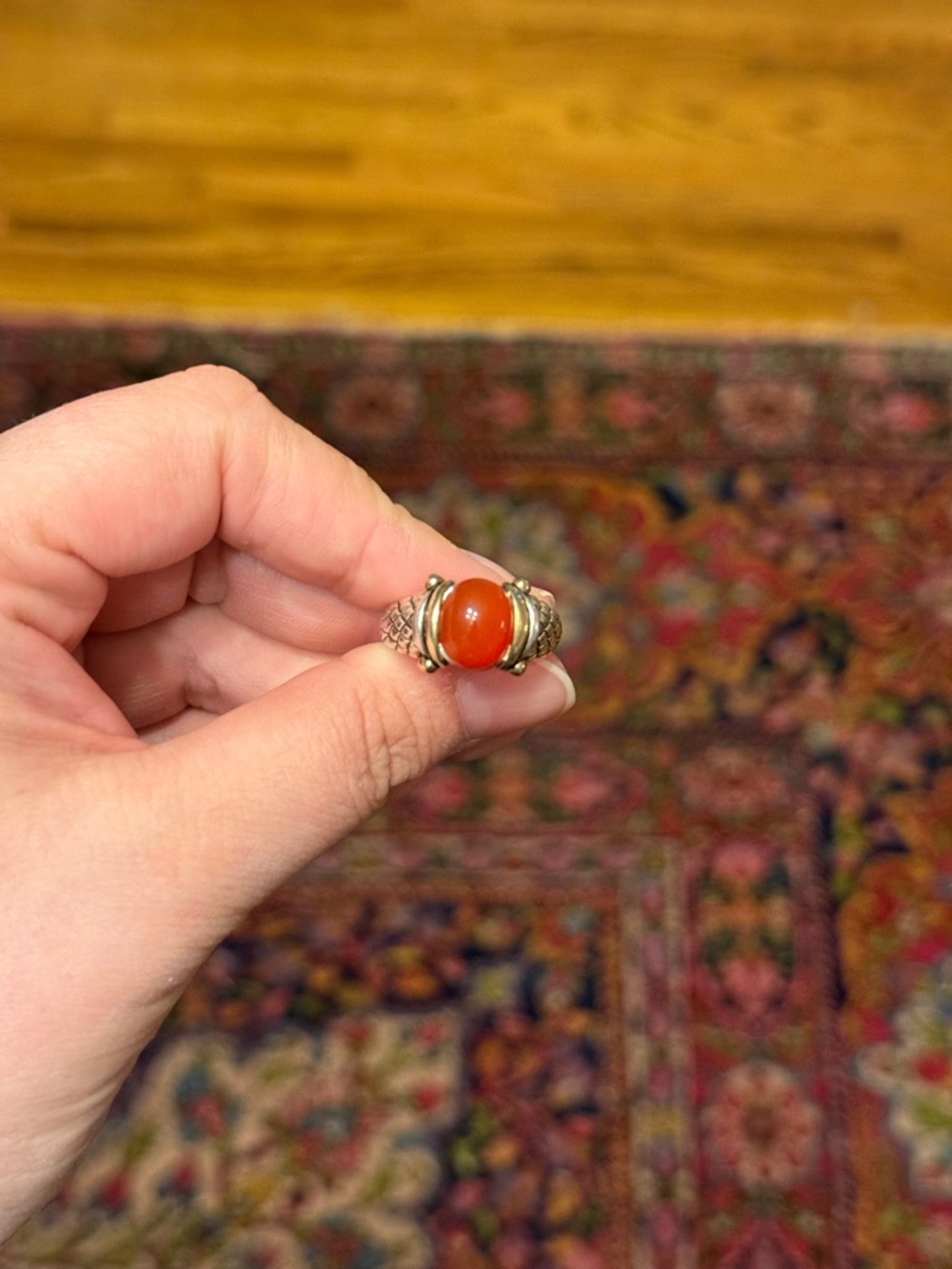 Sterling Silver Ring with Orange Carnelian Cabochon